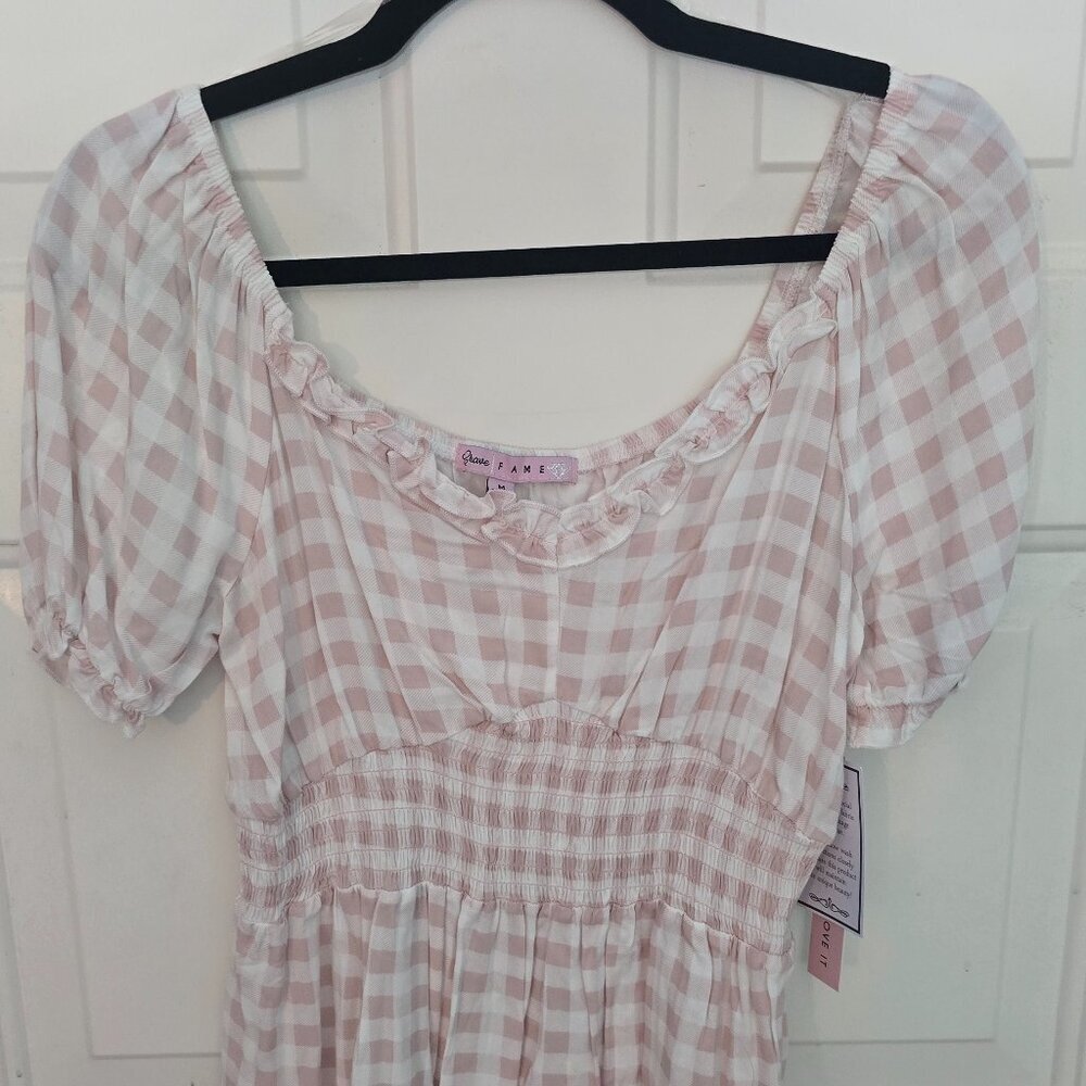 Crave Fame Pink Gingham Off Shoulder Country Dolly Nashville Top